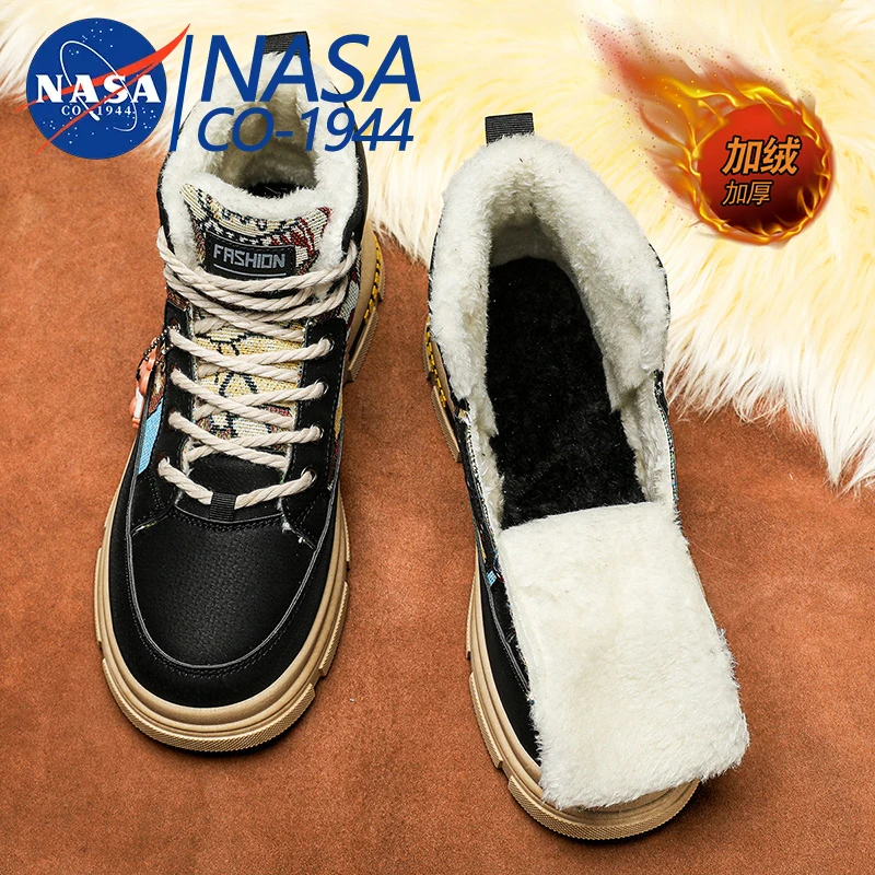 NASA联名德国男鞋2024新款秋冬款高帮加绒加厚保暖棉鞋休闲工装马