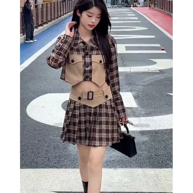 初秋季名媛气质小香风套装时尚小个子显瘦格纹短裙网红两件套女装