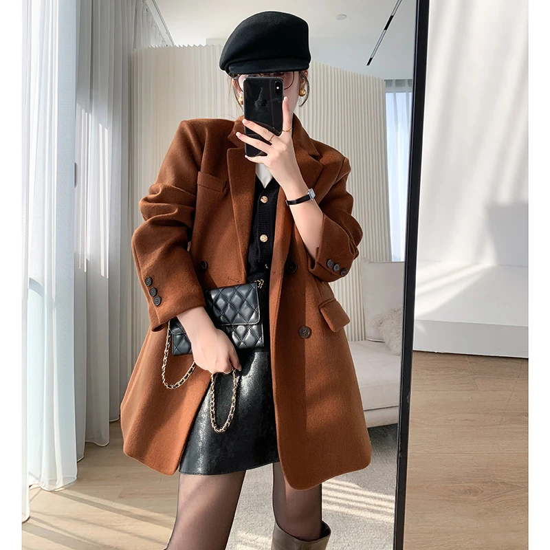 毛呢西装女2024冬季新款时尚气质流行羊毛呢子外套女网红显瘦宽松