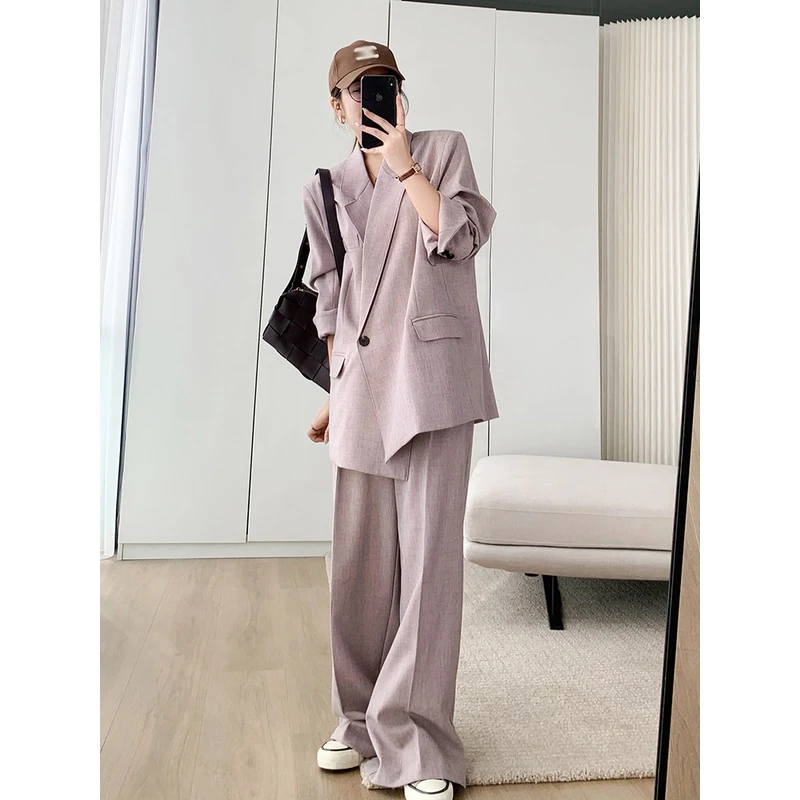 懂点显瘦休闲西装外套女2025秋季新款时尚气质垂感不易皱阔腿裤