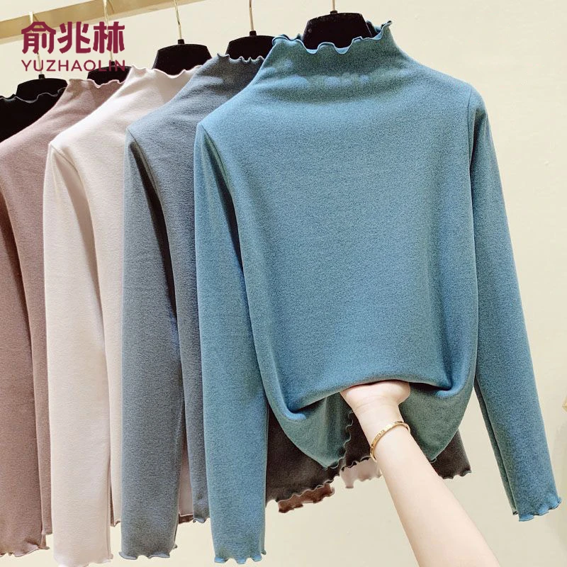 俞兆林德绒打底衫女洋气木耳边内搭加绒加厚长袖打底百搭保暖上衣