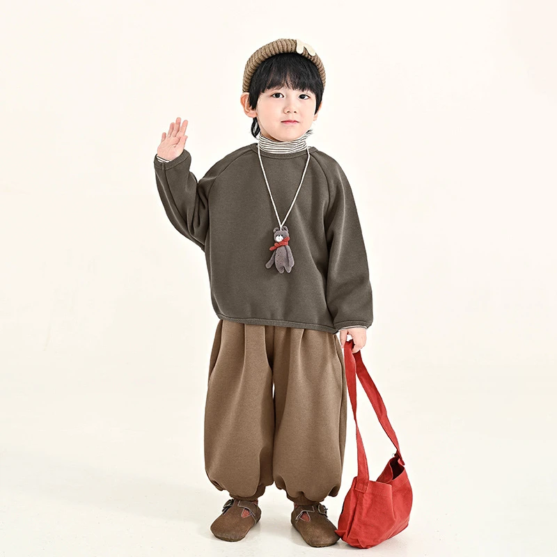 男童加绒卫衣儿童冬季新款韩版圆领宝宝卫衣中小童一体绒上衣