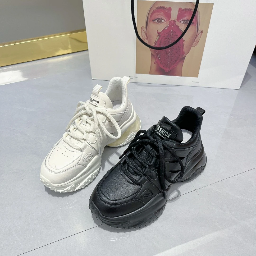 SuMu/速木2023春季新款增高休闲百搭全真皮韩版厚底女款老爹鞋