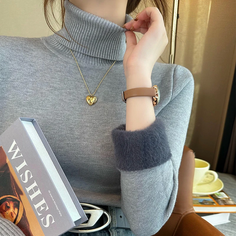 灰色高领毛衣女2023新款加绒加厚打底衫内搭秋冬高级感针织上衣