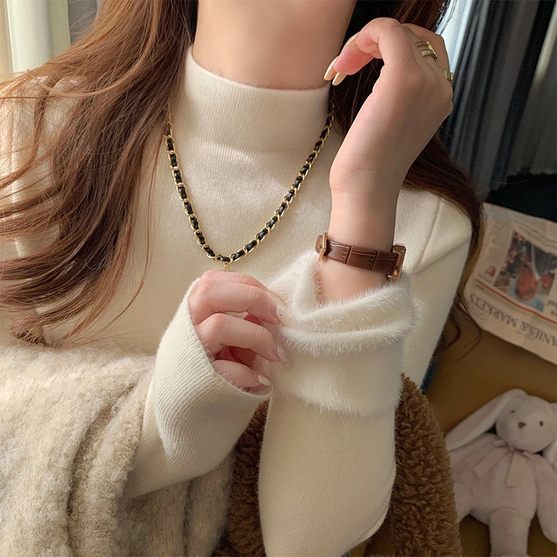 加绒打底衫女2025新款秋冬加厚毛衣半高领针织衫内搭保暖上衣百搭