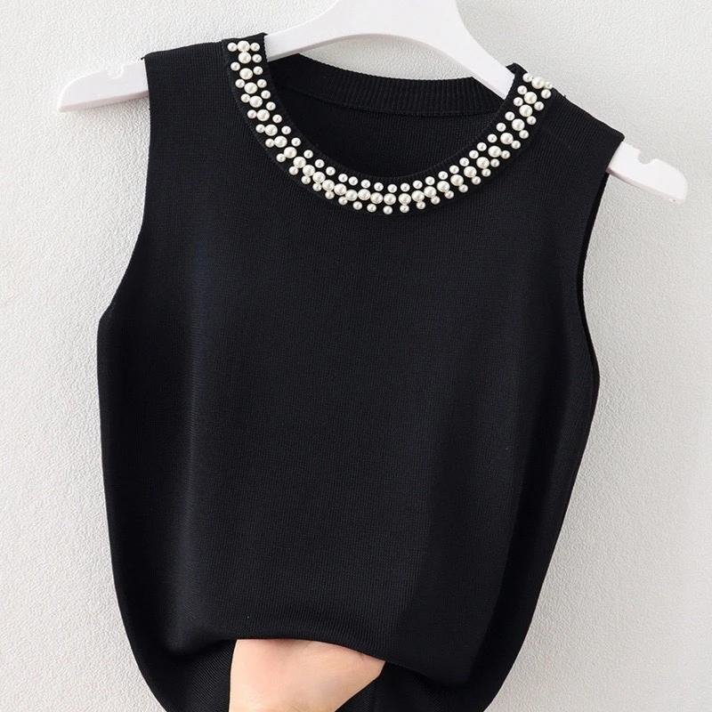 钉珠吊带背心女打底无袖内搭薄款针织衫背心上衣
