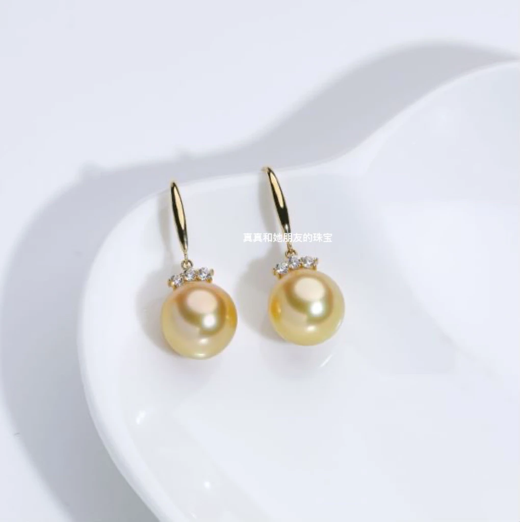 【阿波罗之心系列】≈ 10-11mm 海水南洋金珠耳钩18K 极强光 极微瑕