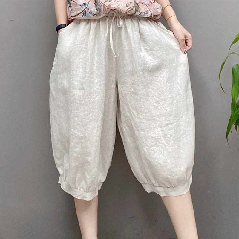 外贸意大利专柜断码清仓女矮个子薄款五分裤短裤冰丝哈伦裤夏棉麻