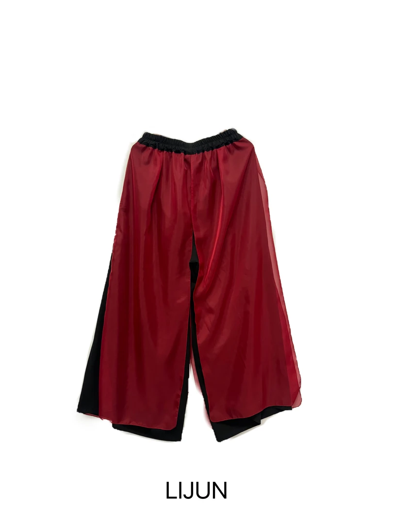 87篱君秋季新款四片飘纱裤时尚百搭彩色飘纱宽松显瘦高腰阔腿裤