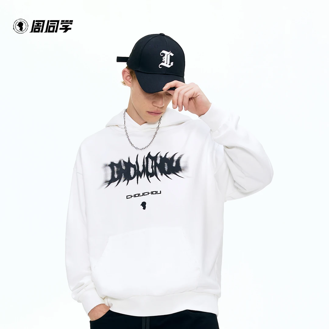 周杰伦周同学【轨迹】连帽白色卫衣印花圆领休闲百搭潮流潮牌国潮
