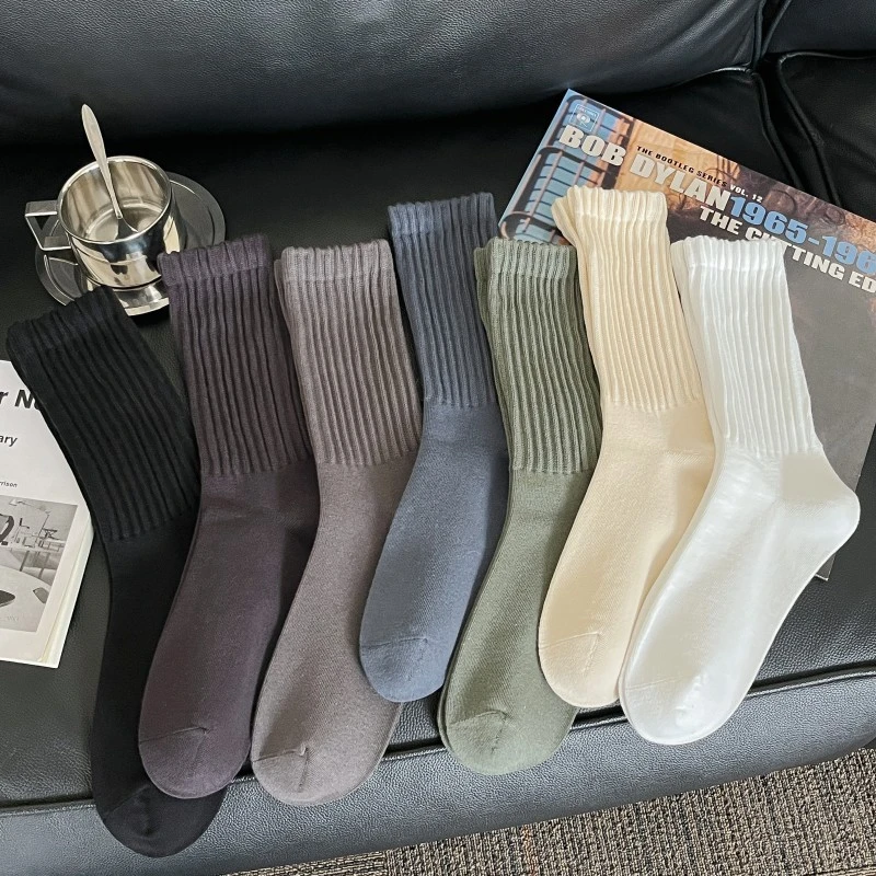 DFHOUSE|日系复古粗线纯色中筒袜阿美咔叽工装风堆堆袜运动露营袜