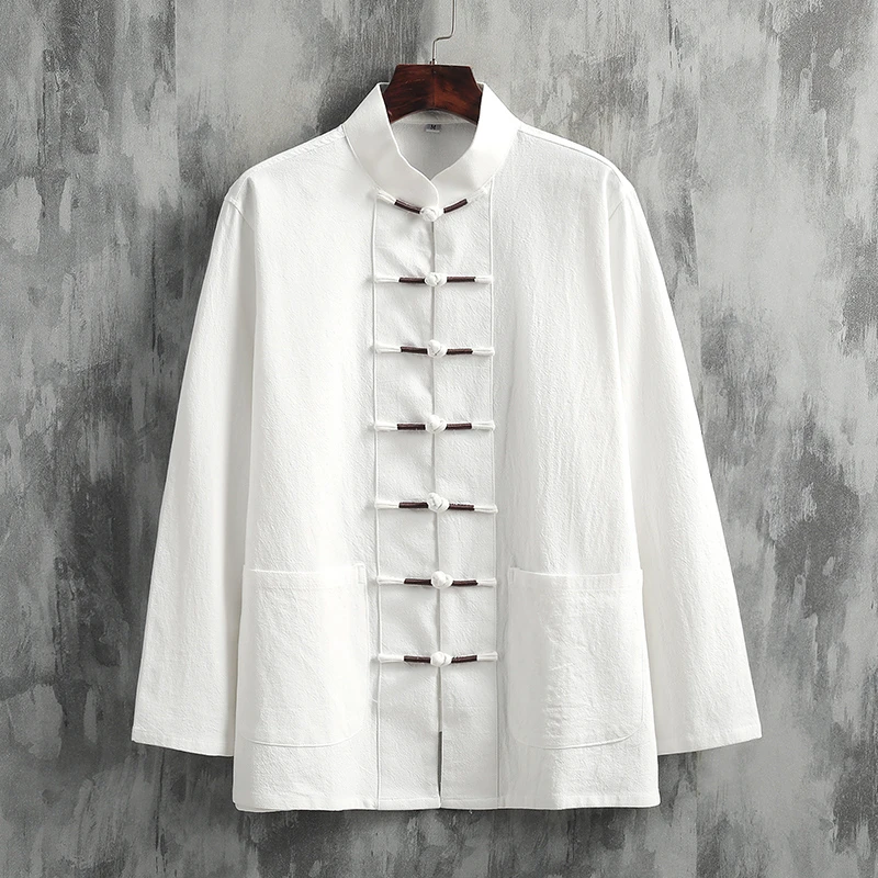 新中式穿搭 中国风男装棉麻唐装长袖衬衫 中华立领 复古 盘扣衬衣