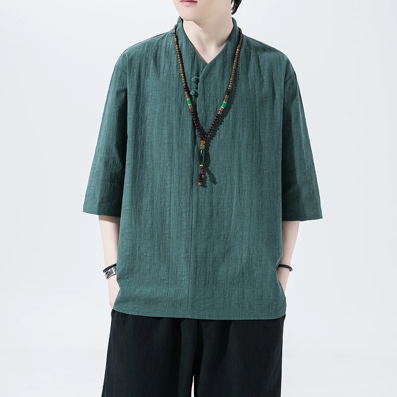 中国风轻薄款透气改良汉服亚麻短袖t恤男夏季新中式唐装棉麻半袖
