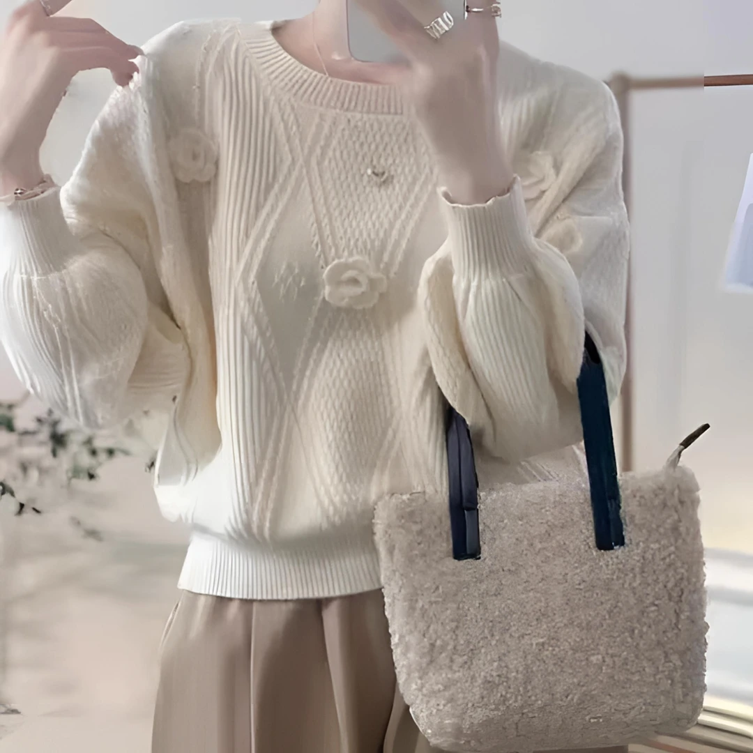 【苏苏精选】花朵新款时尚百搭气质毛衣