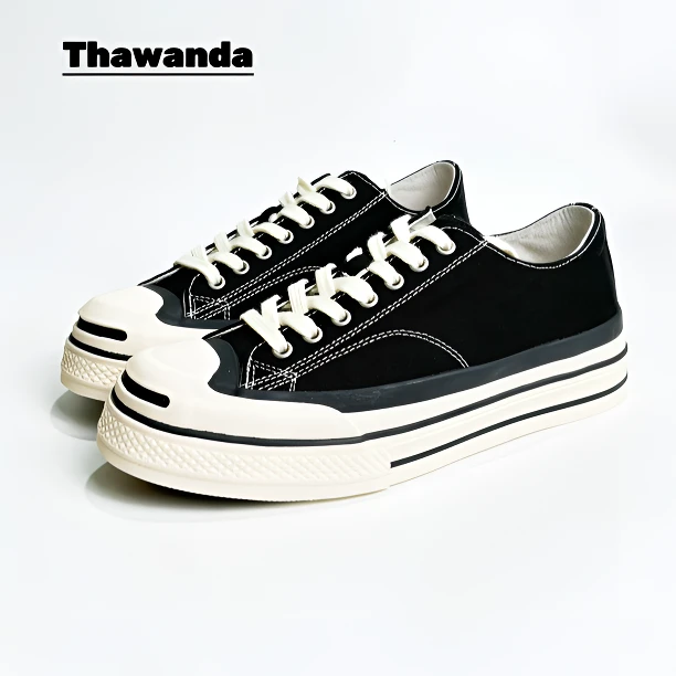 Thawanda2024秋季新品男女同款厚底低帮TH03帆布黑白拼色硫化板鞋