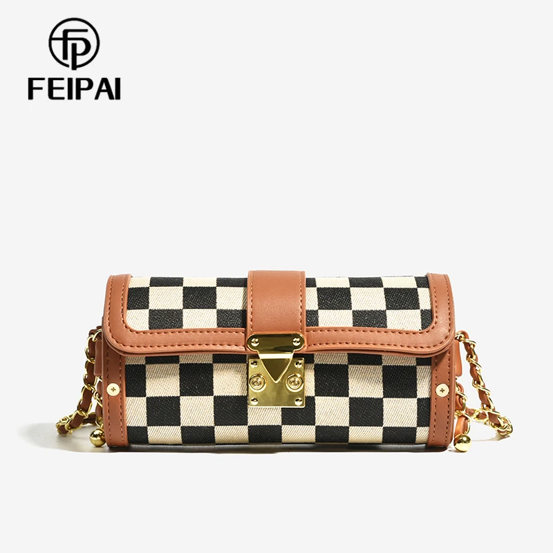 FEIPAI/菲派巴比龙棋盘格单肩包包时尚潮流洋气百搭斜挎包A0906XH