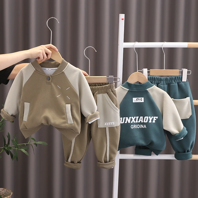 XYF-春秋男童棒球套头卫衣套装2023新款儿童装宝宝衣服休闲春款
