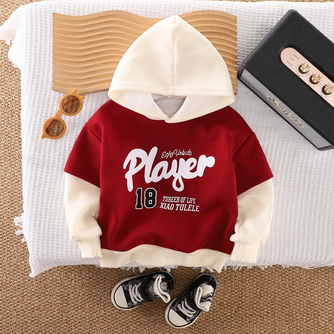 2024秋冬上新洋气拼接假两件连帽卫衣秋季儿童宝宝洋气
