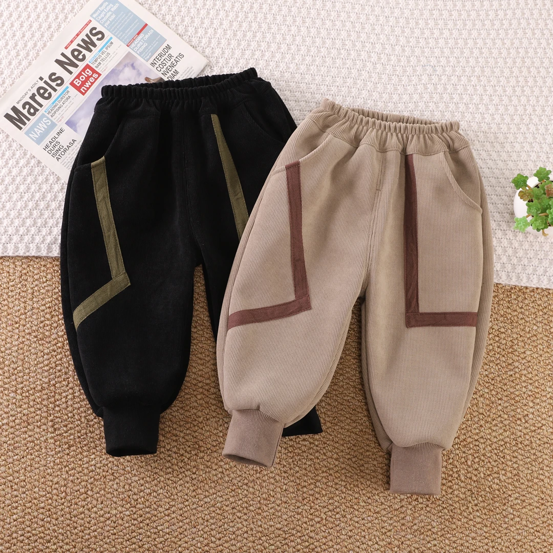 儿童加绒裤新款冬季长裤宝宝韩版时尚卫裤中小童男童开裆外穿裤子