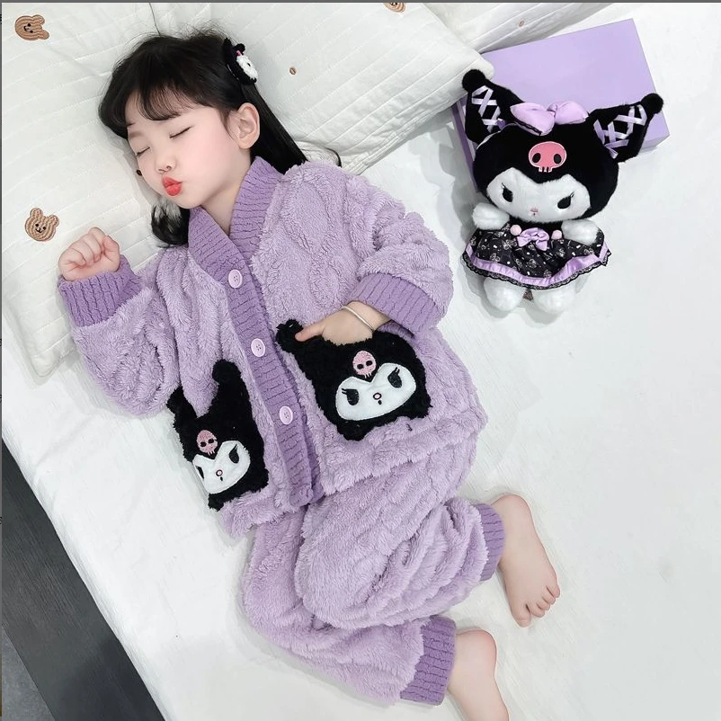 儿童法兰绒睡衣秋冬款加厚保暖宝宝女童珊瑚绒家居服套装女孩公主