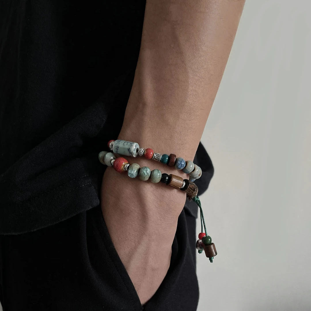 非金属陶瓷手链 国风文艺手作 蓝瓷手串民族风小众设计感复古风