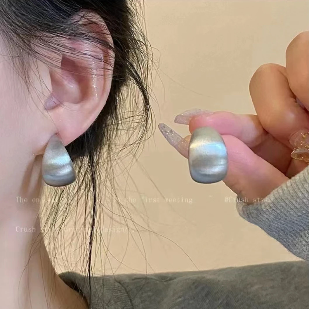 S925银半弧拉丝耳扣小众设计高级感氛围耳环女气质冷淡风银饰品
