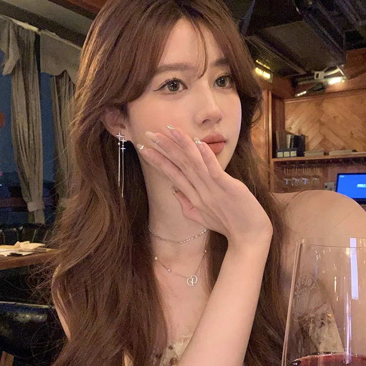 不规则十字星流苏耳环气质女长款2024新款潮网红耳钉耳饰爆款新款