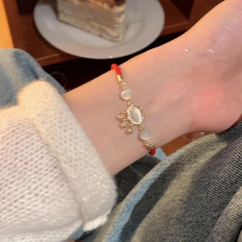 平安锁抽拉手链女生红绳本命年新年红手绳轻奢小众精致新中式百搭