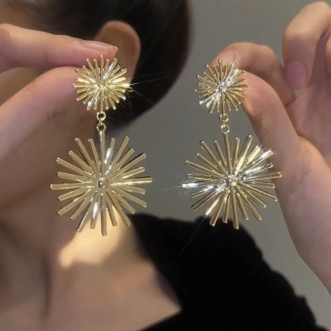 炽阳时尚夸张金属太阳花耳钉气质百搭高级感耳环女耳饰小众设计