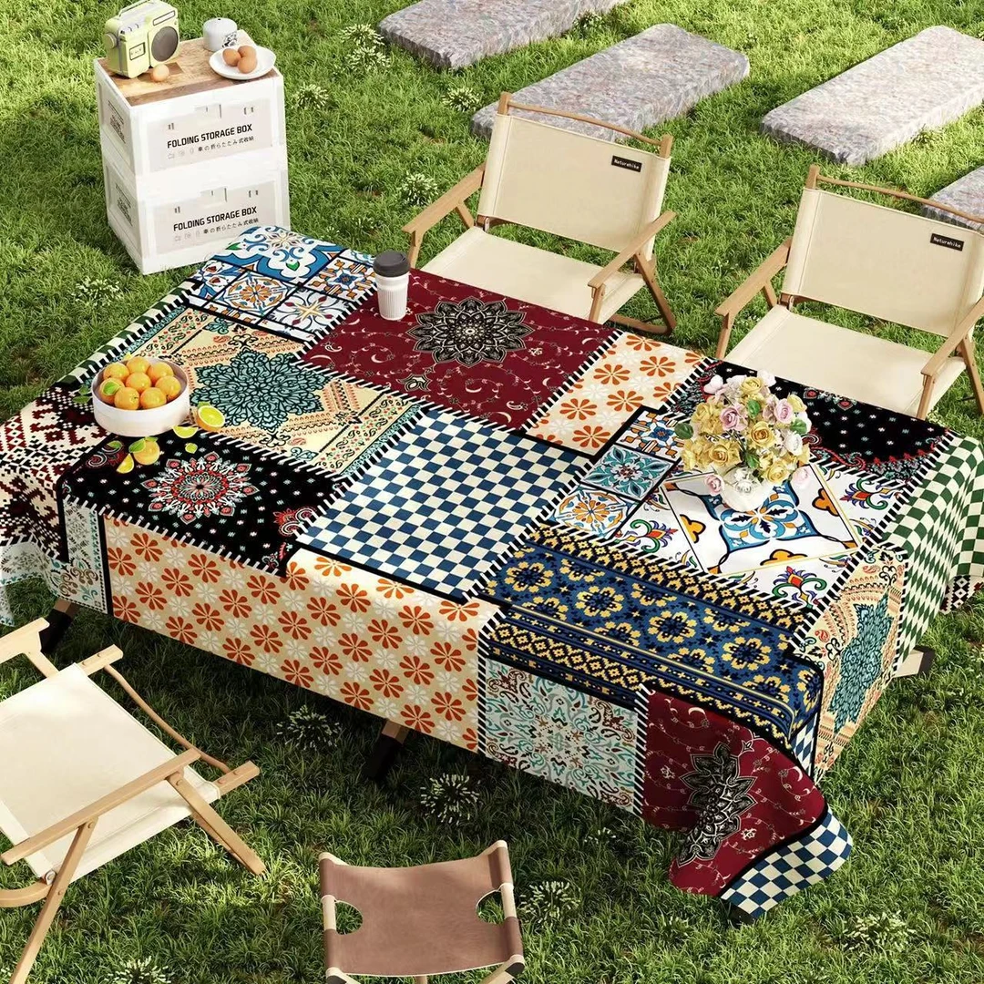 户外露营桌布防水防油防晒PVC室外烧烤网红复古布垫摆摊装饰台布