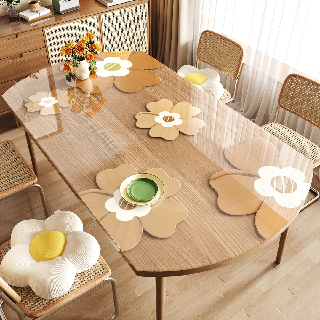 椭圆形餐桌垫防水防油防烫pvc软玻璃折叠圆桌布茶几垫轻奢高级感