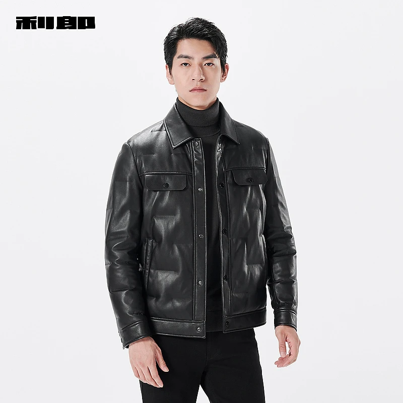 【白鹅绒】利郎官方绵羊皮真皮皮衣男士休闲翻领2024冬季夹克外套