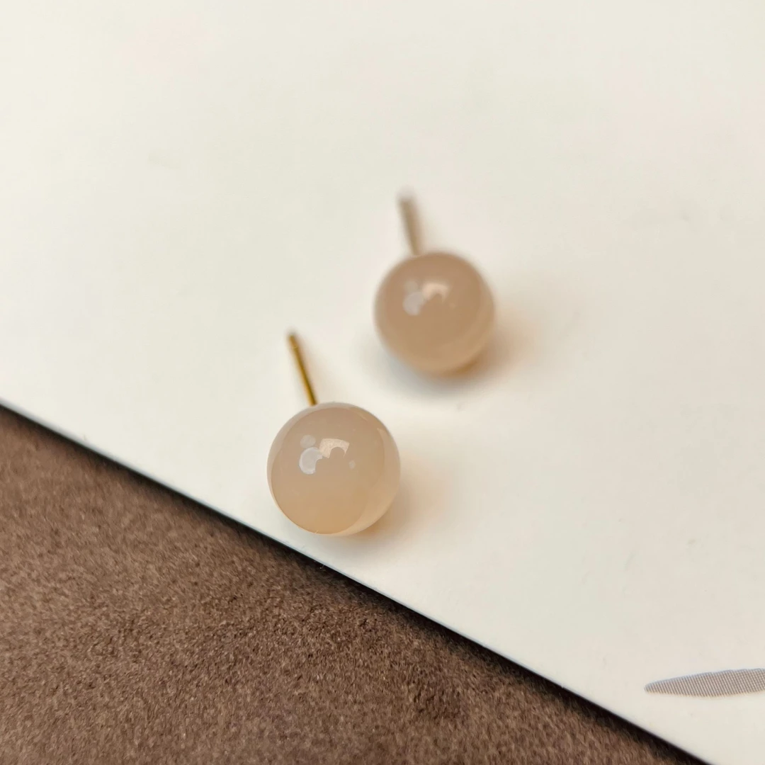 新疆天然和田玉藕粉耳钉8mm肉粉脂粉首饰女首饰耳饰