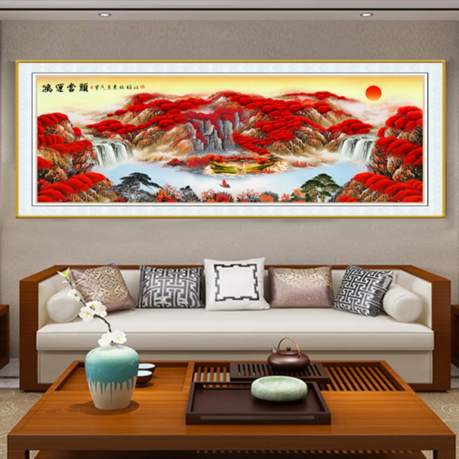 中式客厅装饰山水挂画办公室字画国画沙发背景鸿运当头客厅挂画