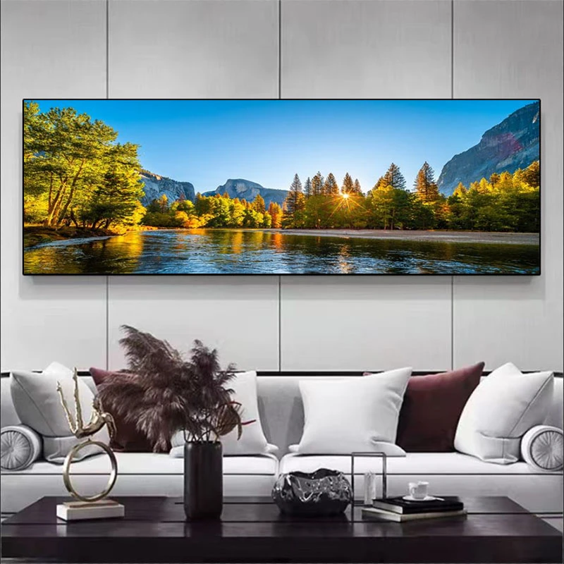 风景山水画客厅背景墙挂画背面靠山图装饰画轻奢手工镶钻立体正版