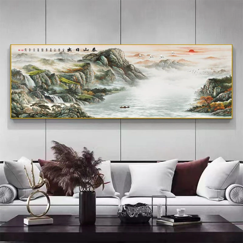 泰山日出客厅挂画客厅背有靠山办公室挂画沙发装饰挂画立体手工