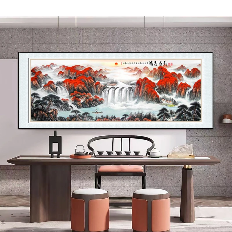（鸿运当头）办公室山水画鸿运当头背景墙茶室客厅装饰画沙发风景