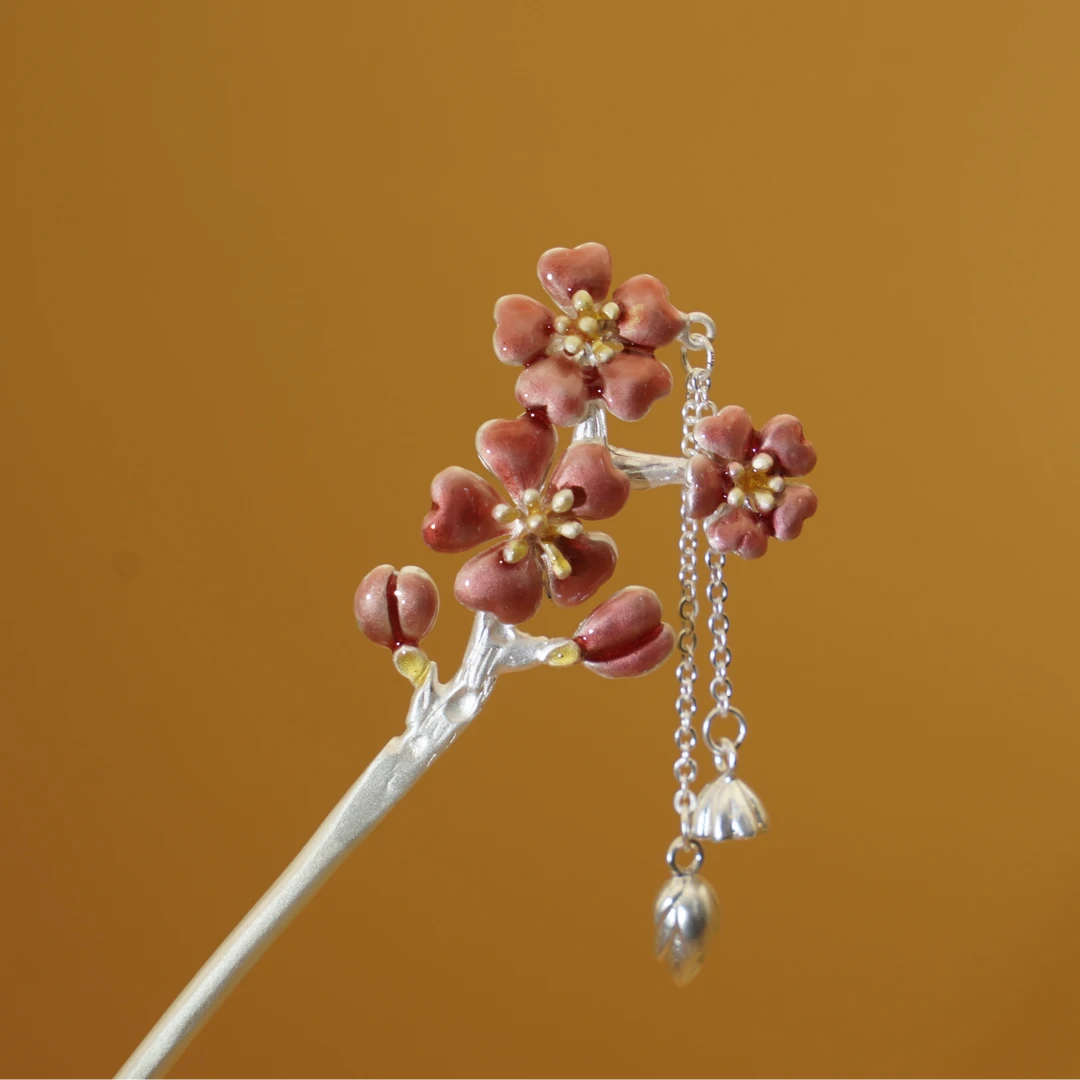 925银银制品 【寸六十】桃花朵朵银发簪 古典超仙中国风RCZYFZ-007