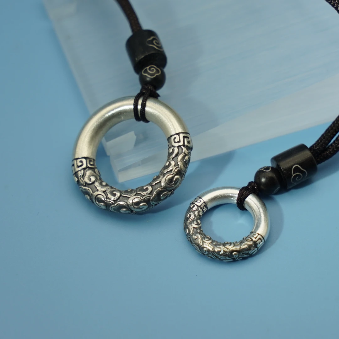 吊坠足银 【寸六十】祥云平安扣 古法实心龙年做旧复古送礼YHDZ-009