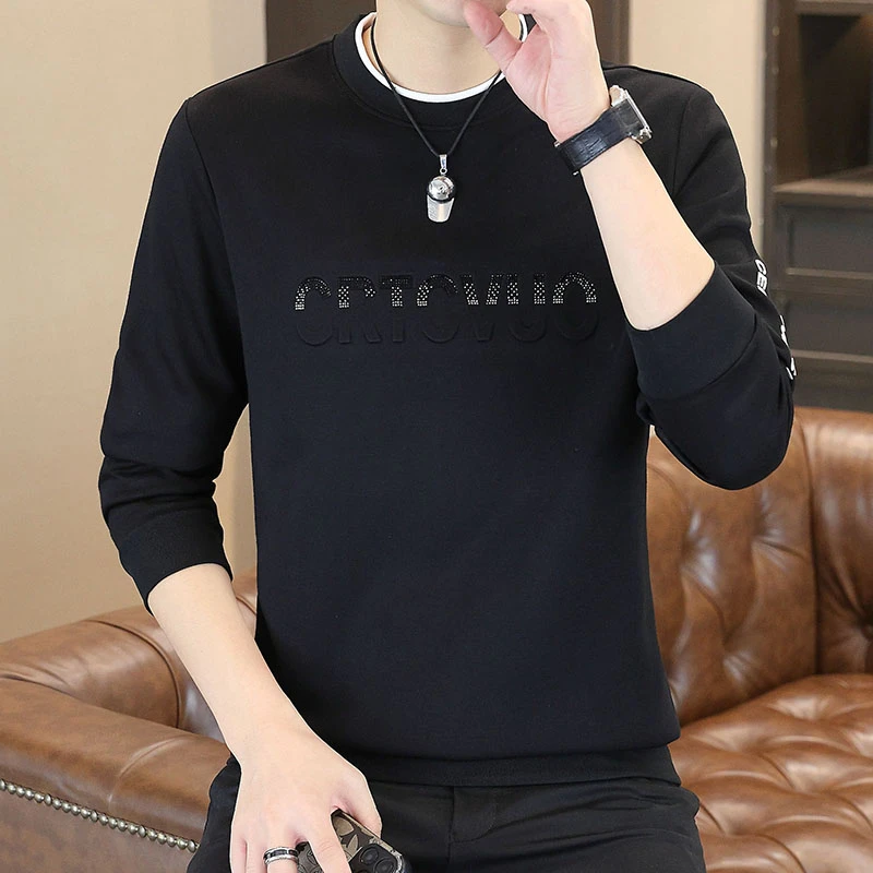 欧货2024新款秋冬男士长袖T恤圆领痞帅时尚卫衣体恤衫印花潮9774