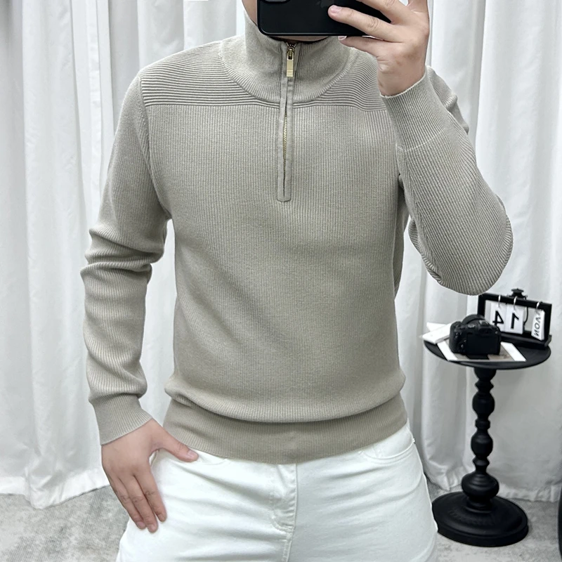 欧货轻奢高品质秋冬款长袖针织毛衣高领POLO拉链休闲打底衫潮8209