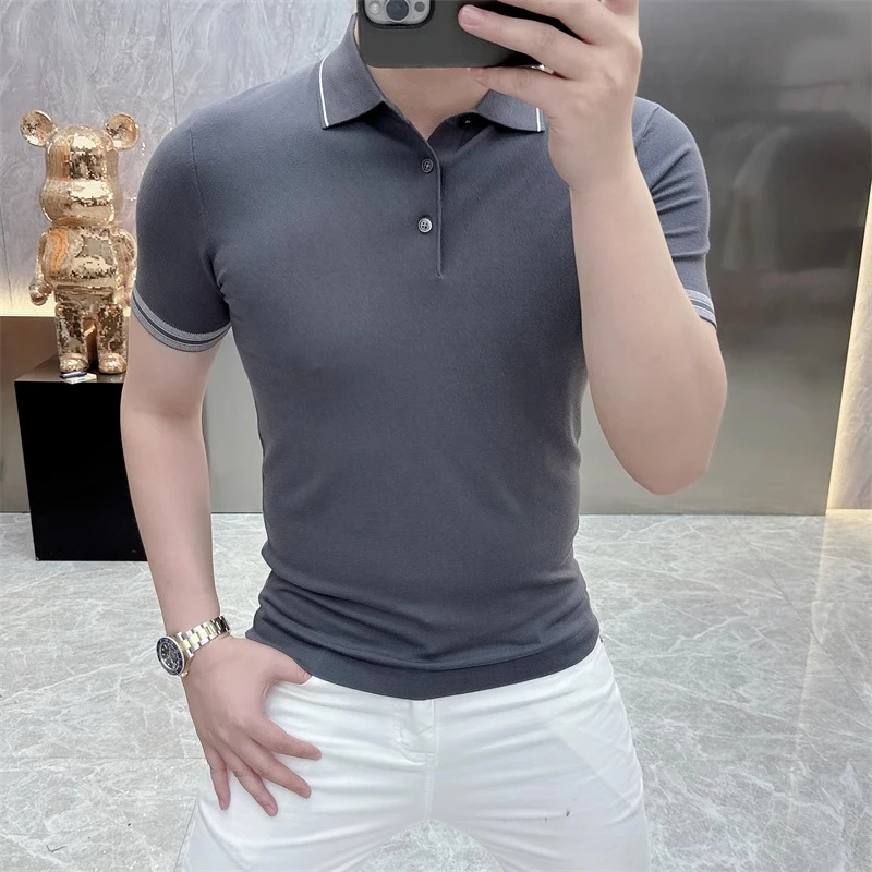 欧货短袖POLO衫男轻奢高品质时尚休闲百搭夏季半袖T恤针织冰丝潮