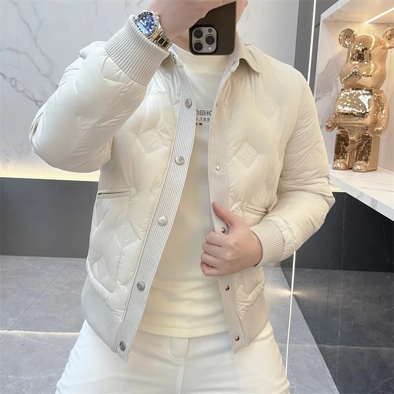 2024新款潮牌男士羽绒服轻薄冬季时尚重工刺绣短款翻领外套潮2967