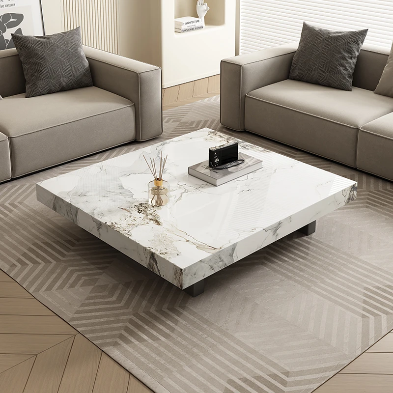 现代简约小户型设计师意式极简别墅家用客厅正方形岩板茶几电视柜