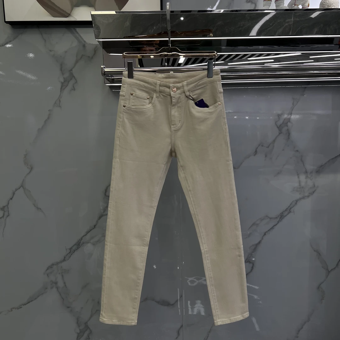 JIUBAPINLV推荐米白色新品中厚面料201款立体剪裁时尚男牛仔裤