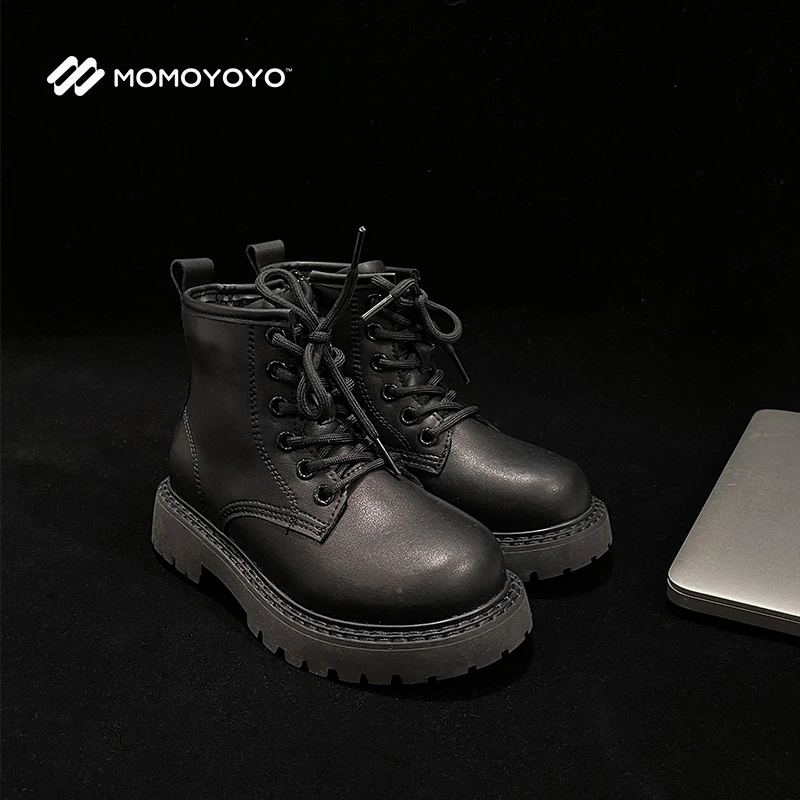 辰辰妈【战靴】小女孩马丁靴秋冬款黑色百搭儿童皮靴童鞋23D08002