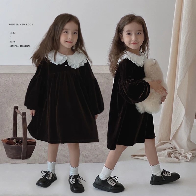 辰辰妈【丝绒蛋糕】女童丝绒连衣裙法式可拆卸娃娃领甜妹裙子4304D