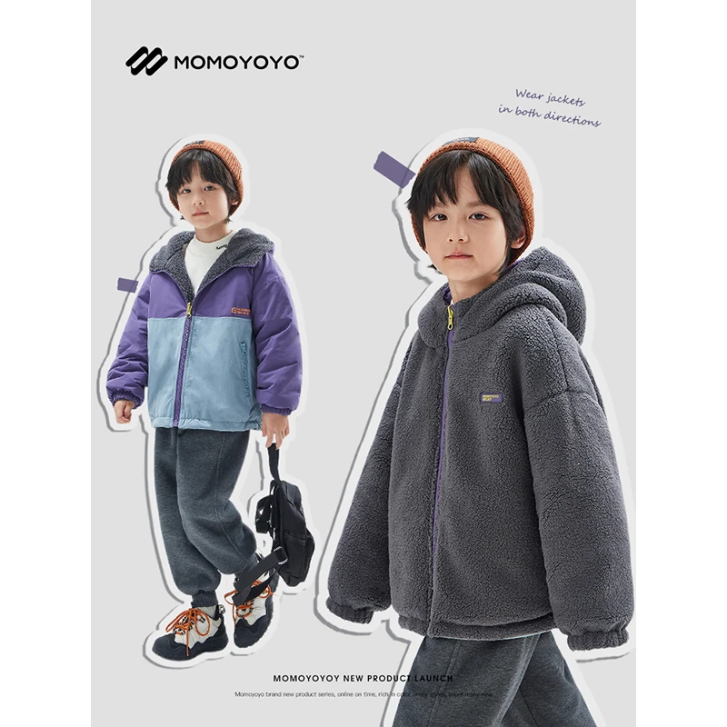 辰辰妈【AB主义】女童两面穿撞色连帽外套儿童冬季加绒外套6878D