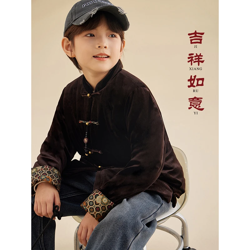 新年款【除夕】新中式丝绒外套7277D儿童长袖拜年服