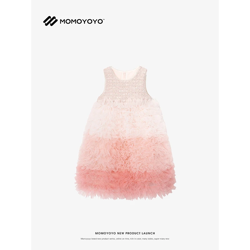 新年款【千层粉】秋冬女童渐变网纱背心裙 7336D